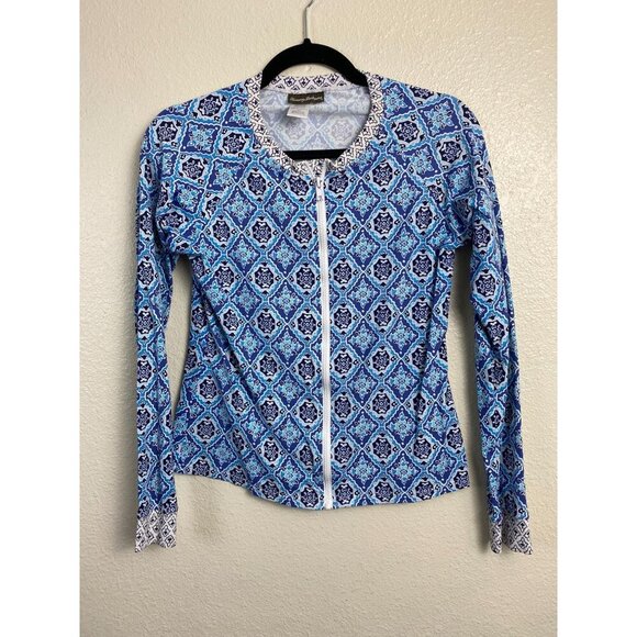 Tommy Bahama Other - Tommy Bahama Tika Tiles Long-Sleeve Full-Zip Rashguard Swimwear Women Small Blue